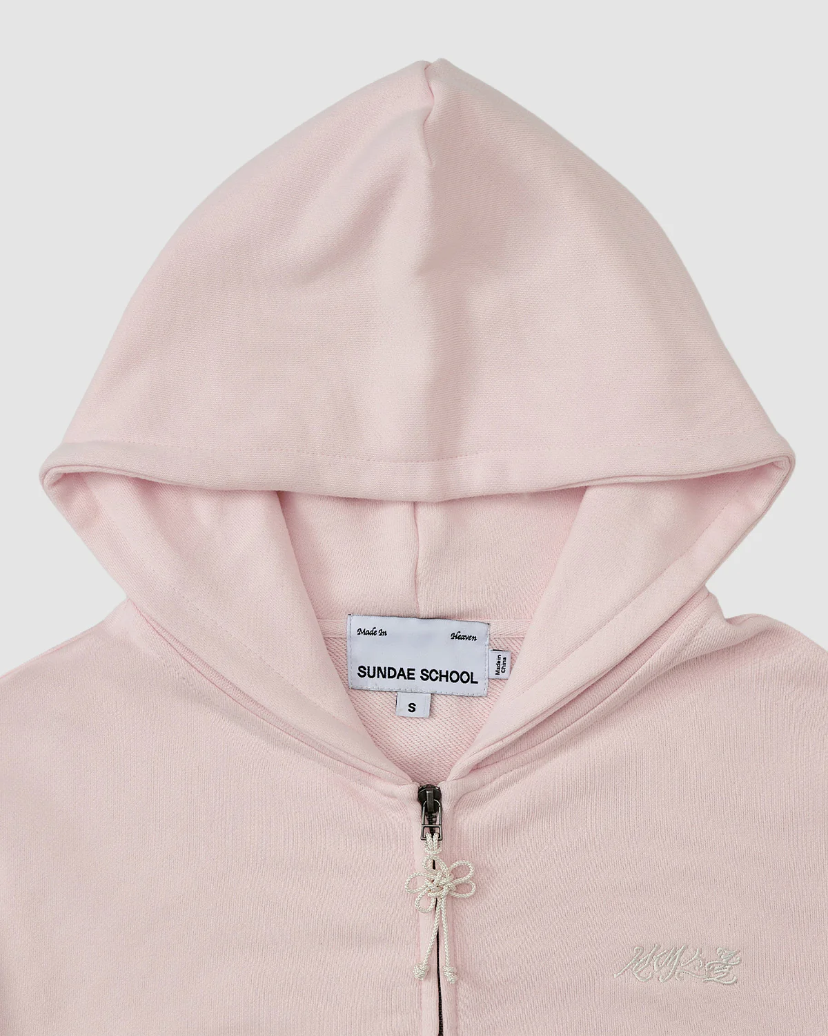 BABY PINK FLOWER KNOT ZIP UP HOODIE - Image 3